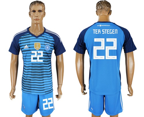 Germany #22 Ter Stegen Blue Goalkeeper Soccer Country Jersey - Click Image to Close